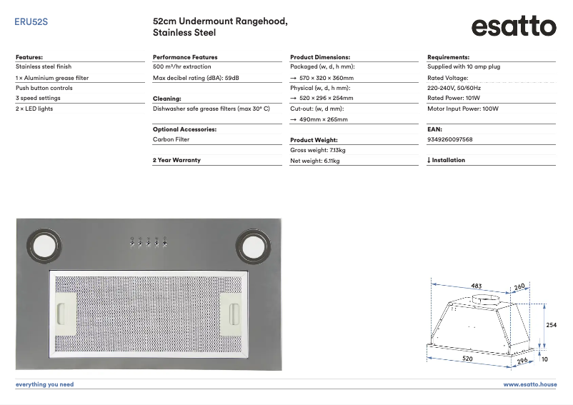 First page image of the manual for ERU52S