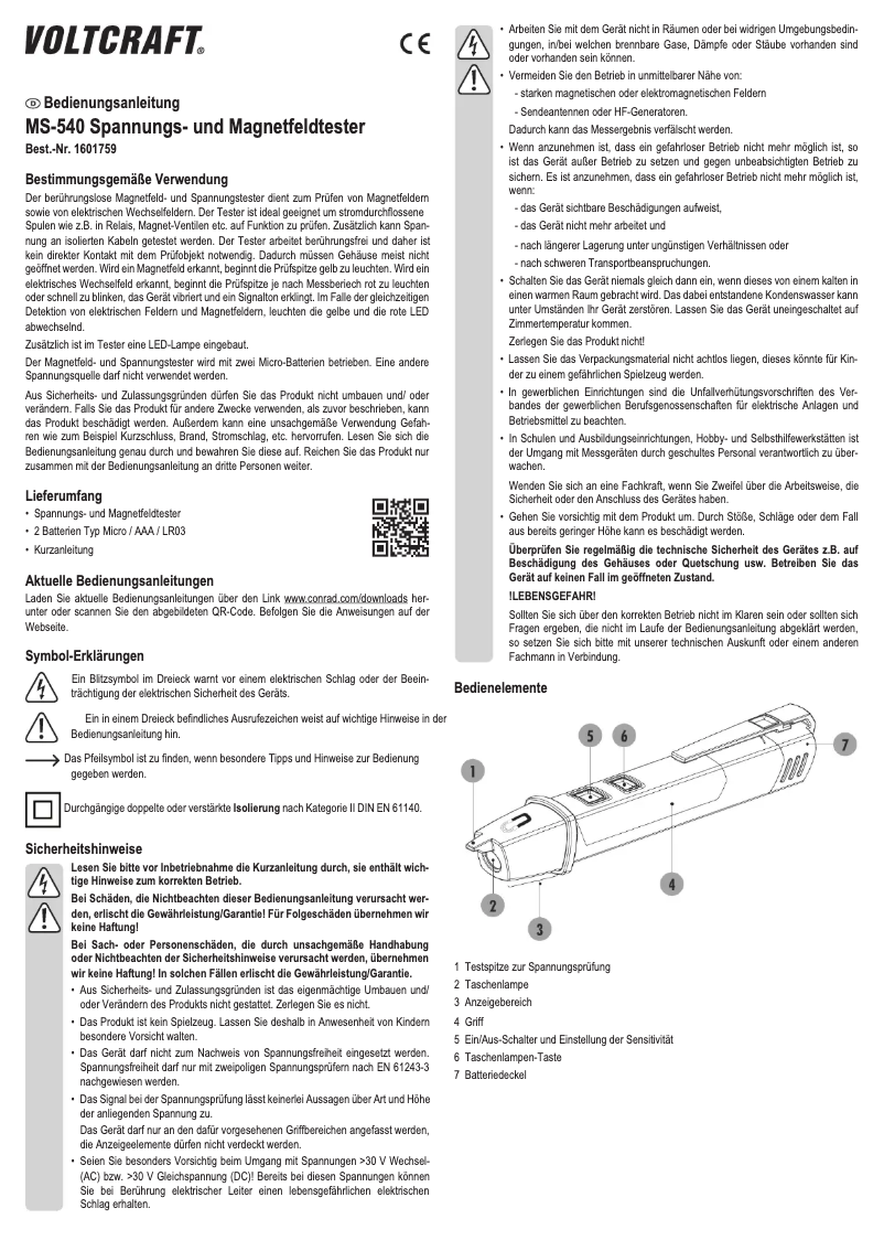 Page 1 of the manual User Manual Voltcraft MS-540