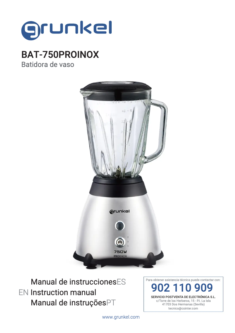 Page 1 of the manual User Manual Grunkel PRO INOX BAT-750