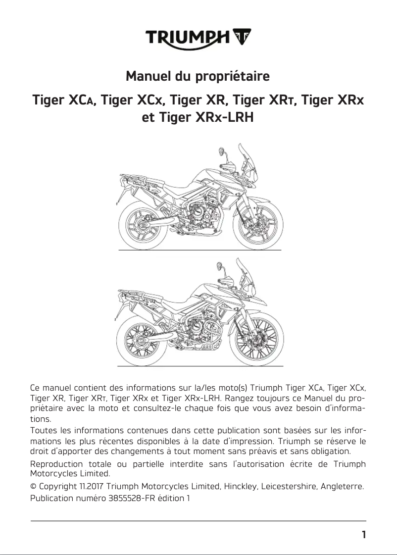 First page image of the manual for Tiger 800 XRX (2020)