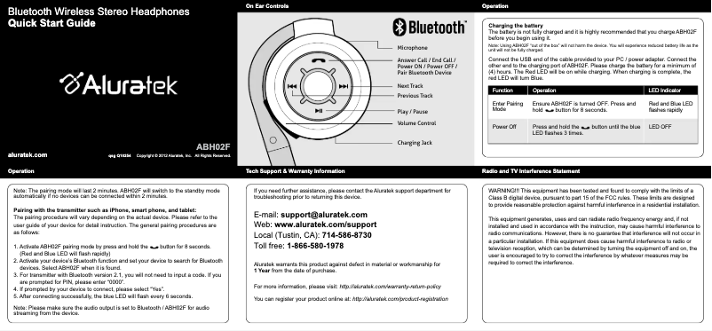 Page 1 of the manual User Manual Aluratek ABH02F
