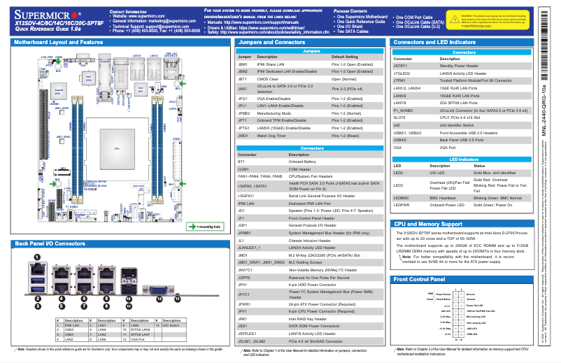 Page 1 of the manual Quick Start Guide Supermicro X12SDV-16C-SPT8F