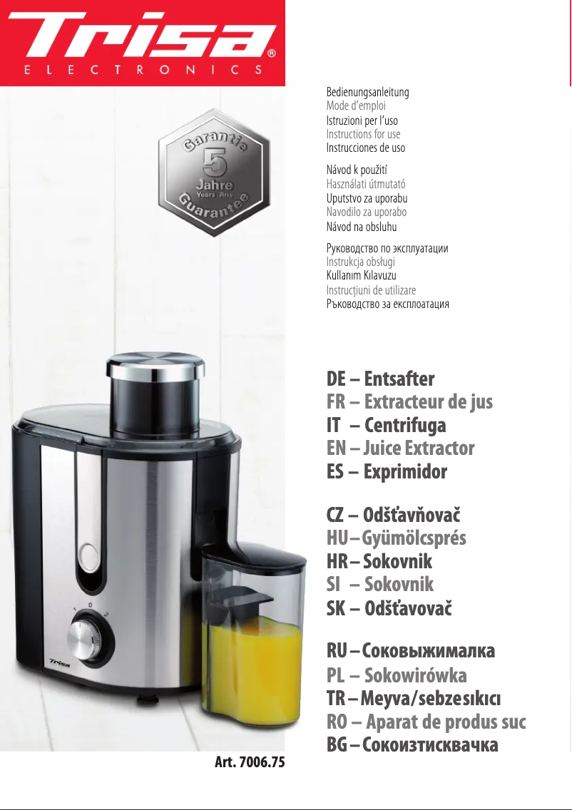 Page 1 of the manual User Manual Trisa Vital Juicer 7006