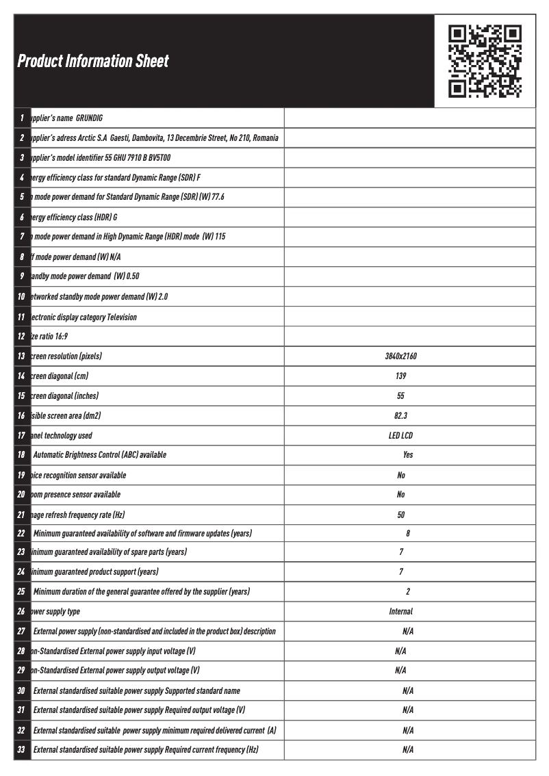 First page image of the manual for 55 GHU 7910 B