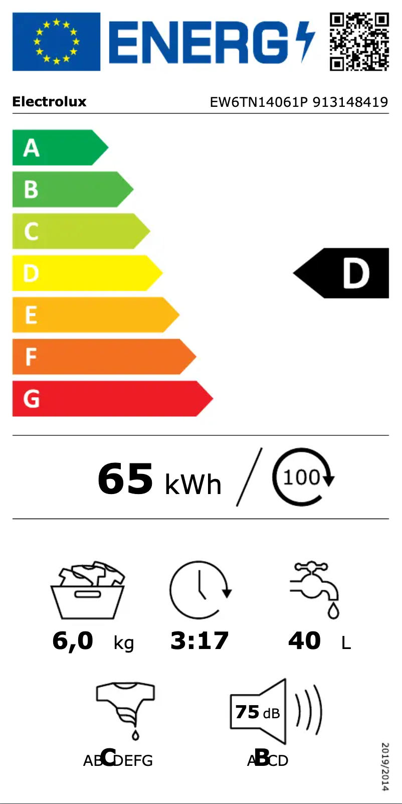 Page 1 of the manual Energy Label Electrolux EW6TN14061P