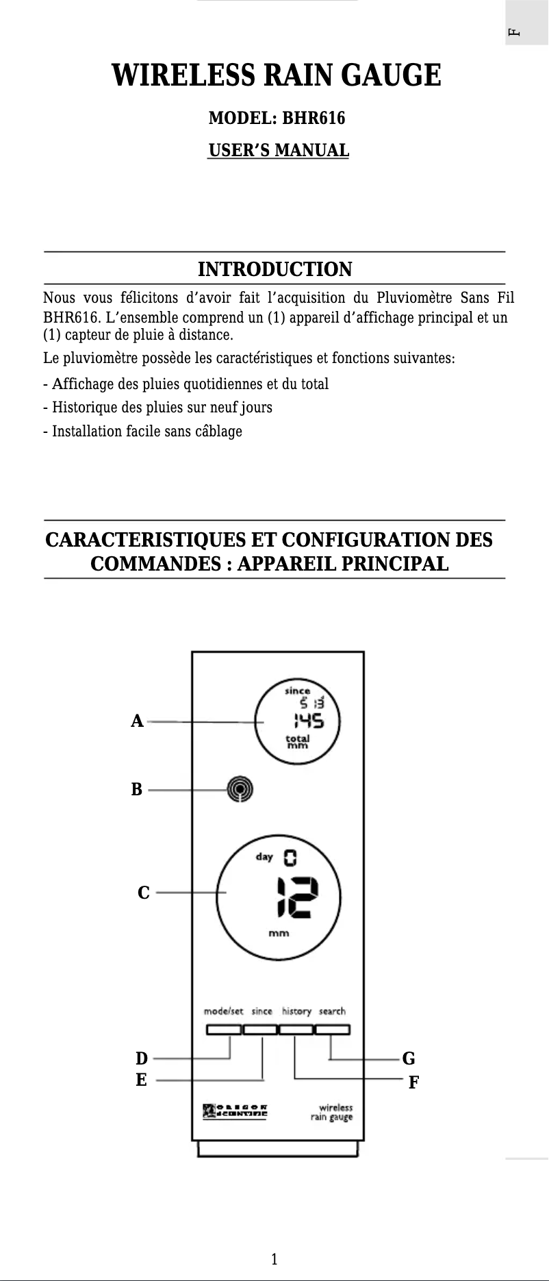 Page 1 of the manual User Manual Oregon Scientific BHR616