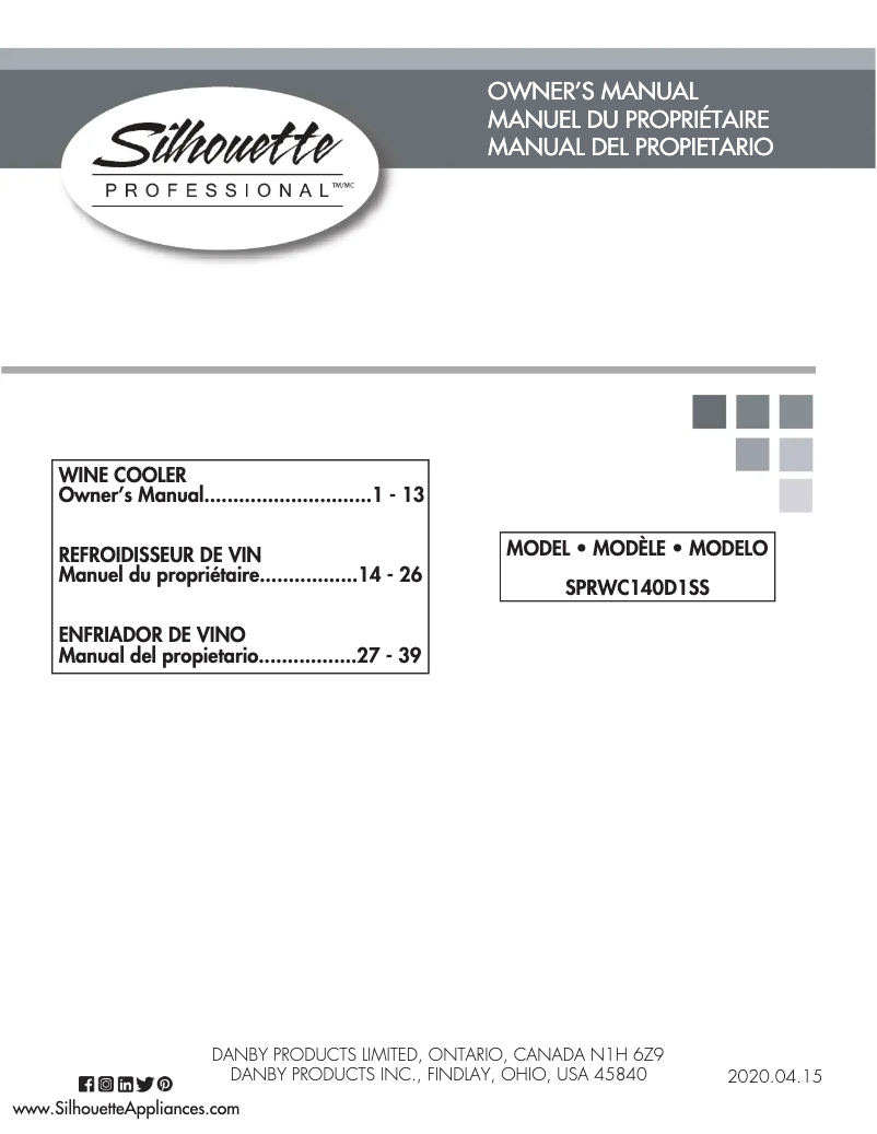 First page image of the manual for Silhouette SPRWC140D1SS