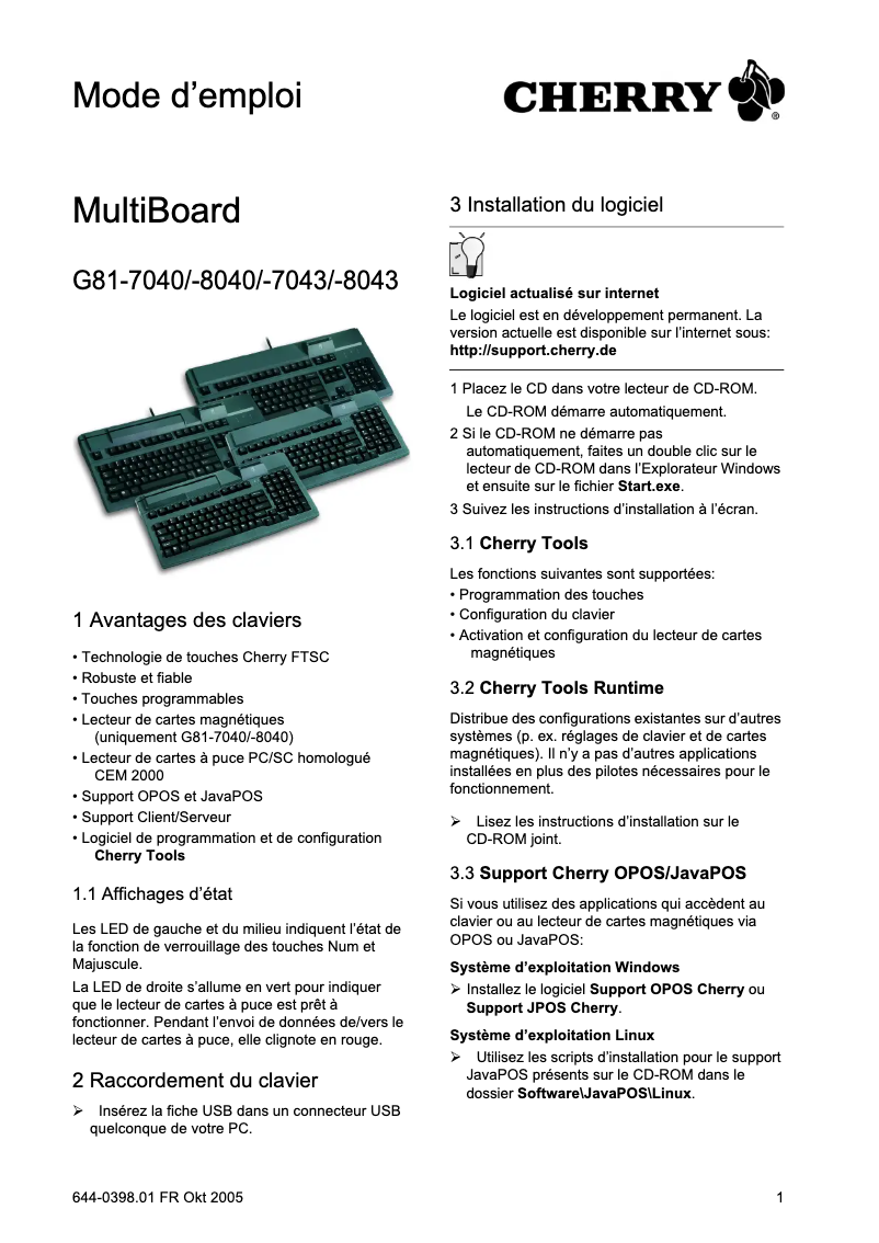 Page 1 of the manual User Manual Cherry MultiBoard G81-7040