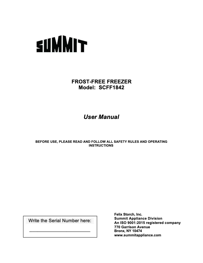 First page image of the manual for SCFF1842CSS