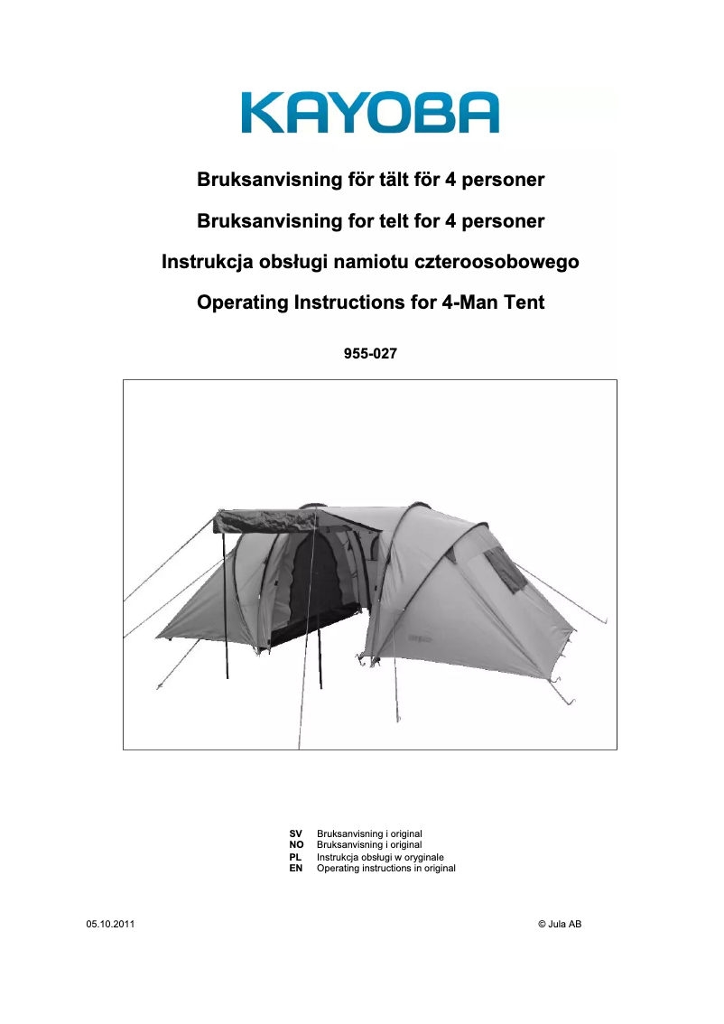 Page 1 of the manual User Manual Kayoba 955-027