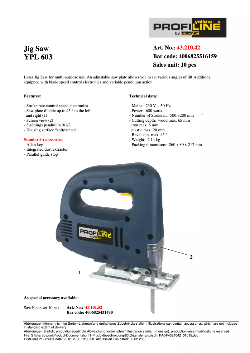 Page 1 of the manual User Manual Einhell YPL 603