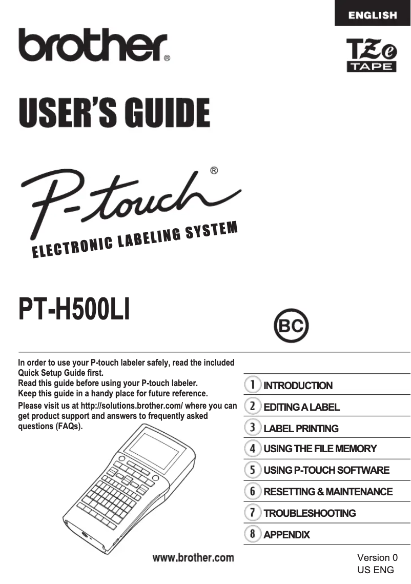 Page 1 of the manual User Manual Brother PT-H500LI