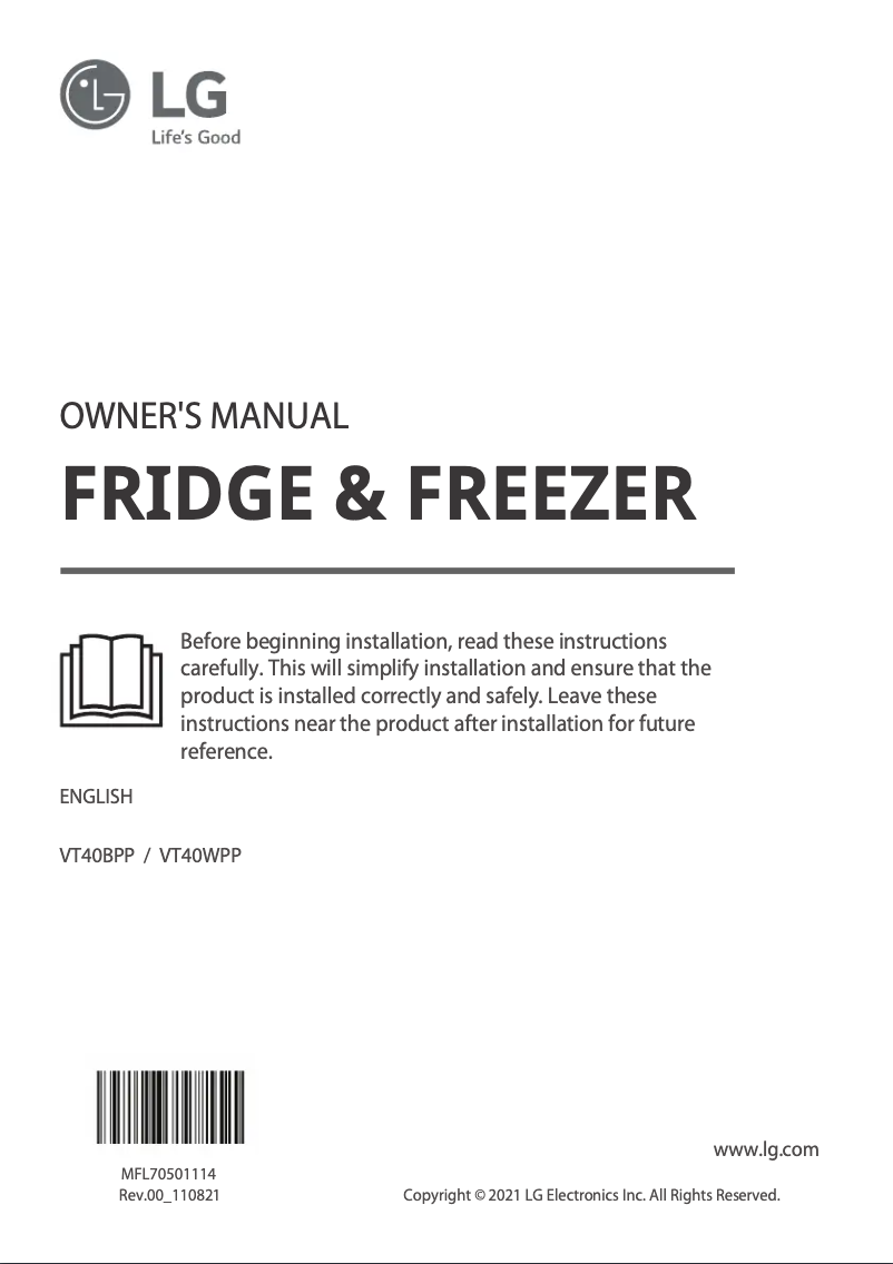 First page image of the manual for VT40WPP