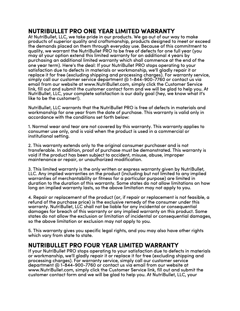 Page 1 of the manual Warranty Information NutriBullet Pro 900