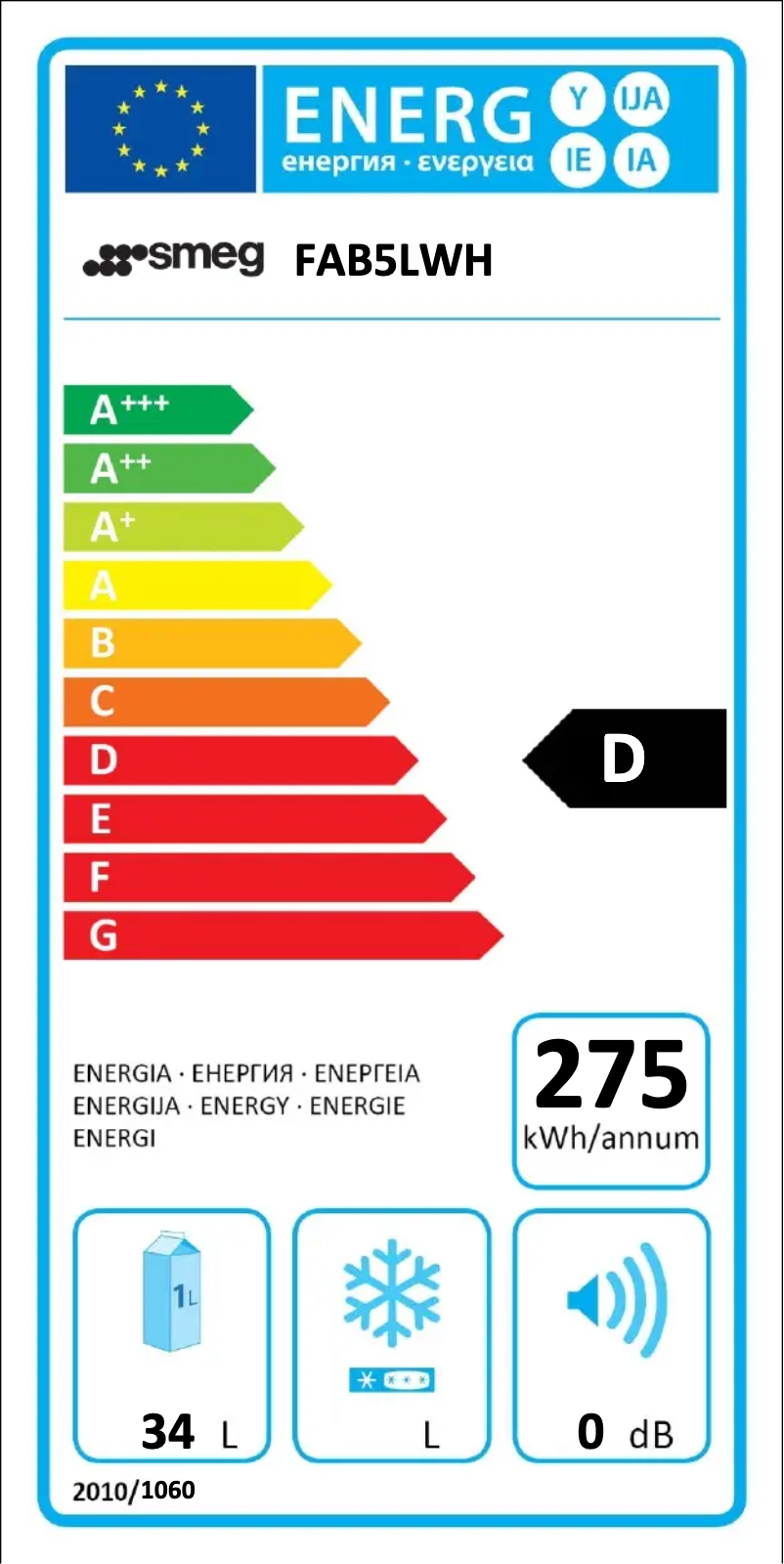 Page 1 of the manual Energy Label Smeg FAB5LWH