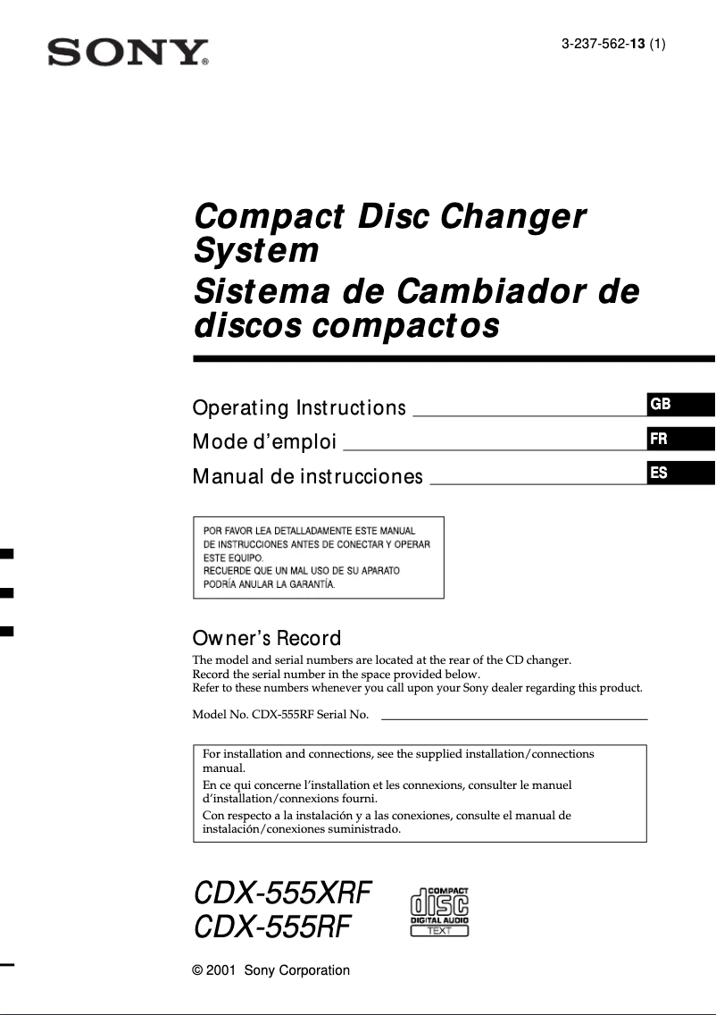 First page image of the manual for CDX-555RF
