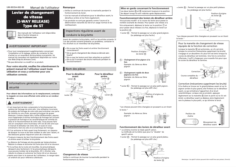 Page 1 of the manual User Manual Shimano CLARIS 2400 ST-R240-R