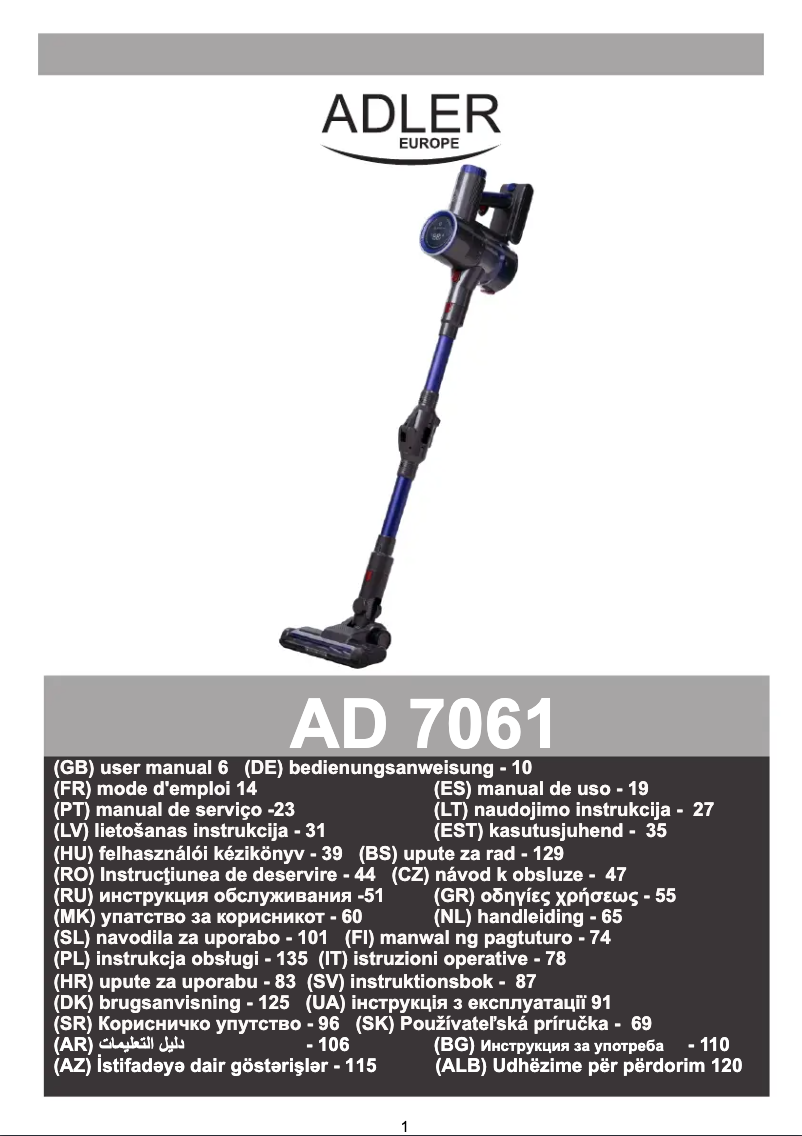 First page image of the manual for AD 7061