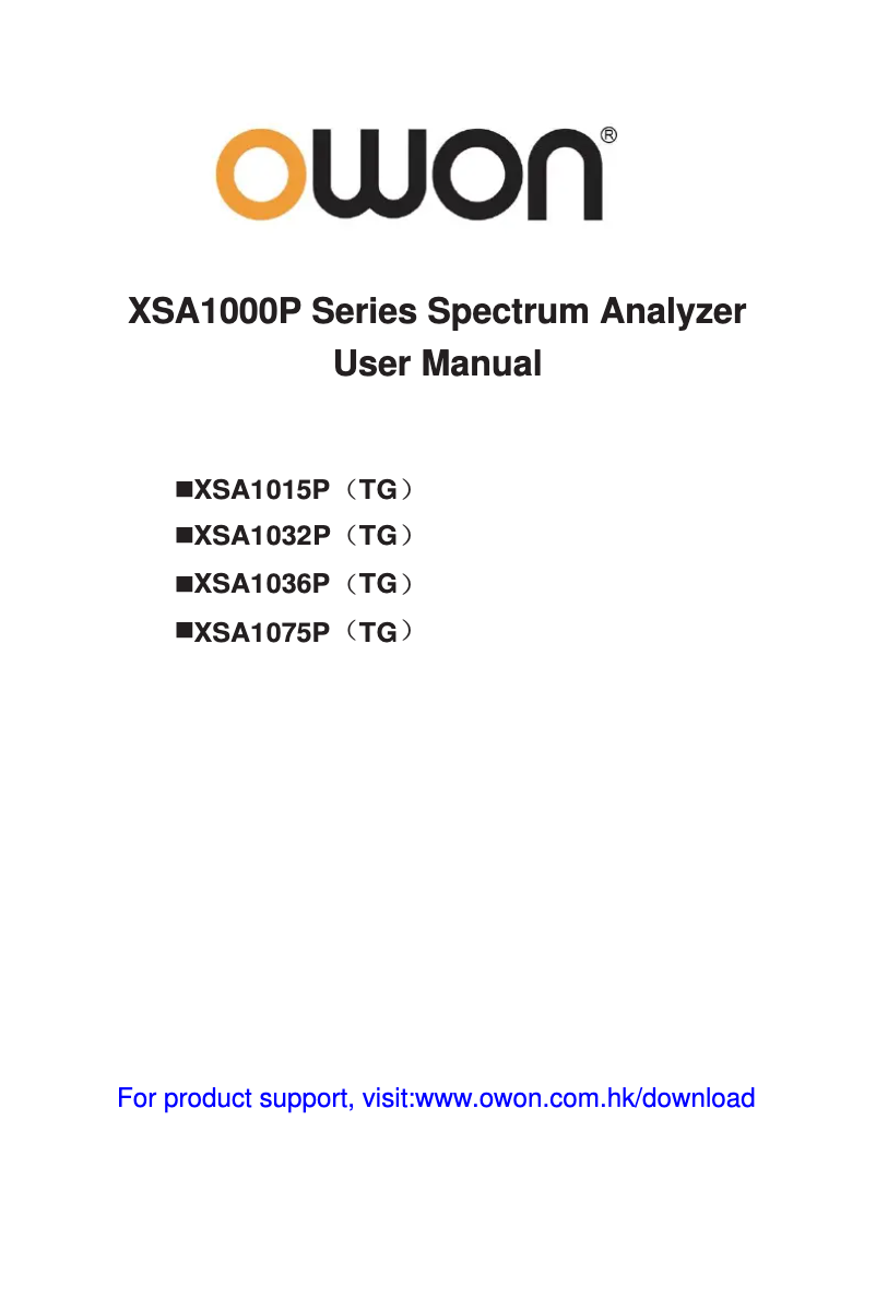 First page image of the manual for XSA1000P