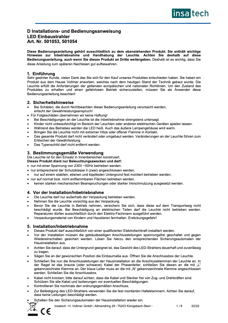 Page 1 de la notice Manuel utilisateur Insatech 501053