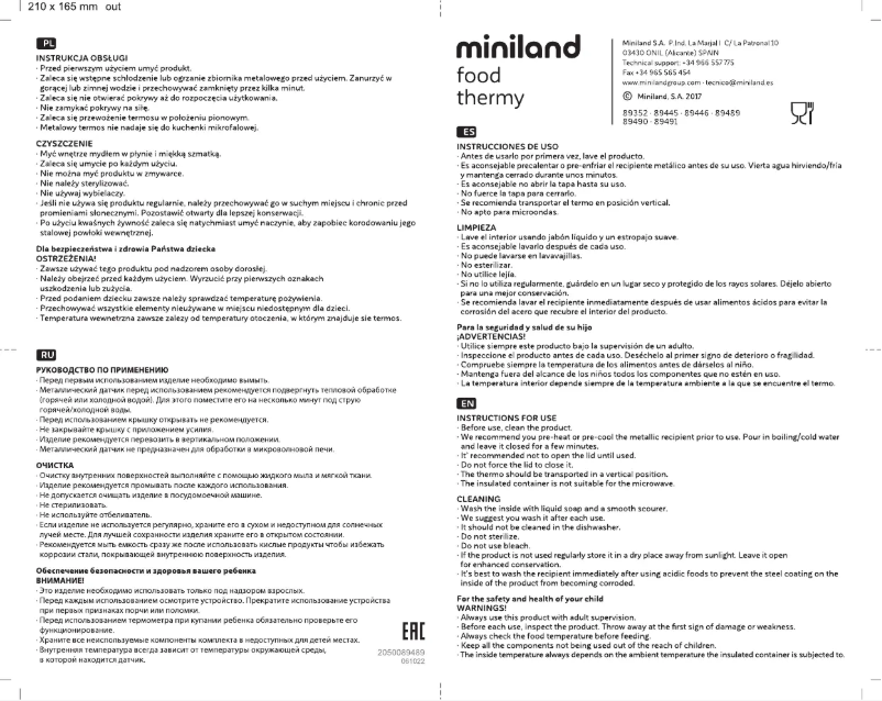 Page 1 of the manual User Manual Miniland Food Thermy Palms 89445