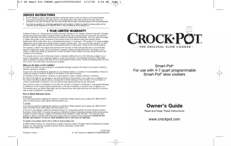 Page 1 of the manual User Manual Crock-Pot Smart-Pot 38501-C