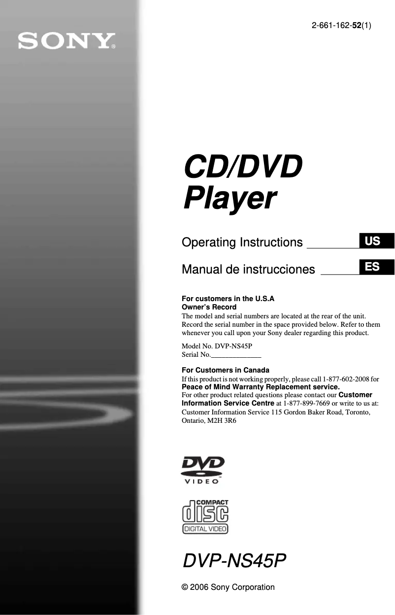 First page image of the manual for DVP-NS45P