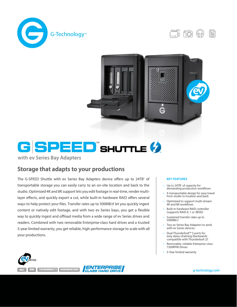 Page 1 of the manual Technical Sheet G-Technology G-SPEED Shuttle with Thunderbolt 3
