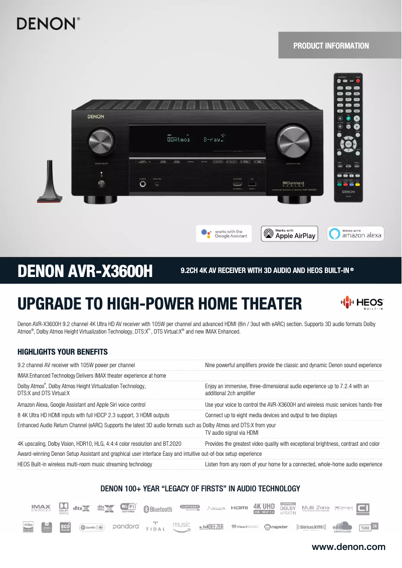 First page image of the manual for AVR-X3600H