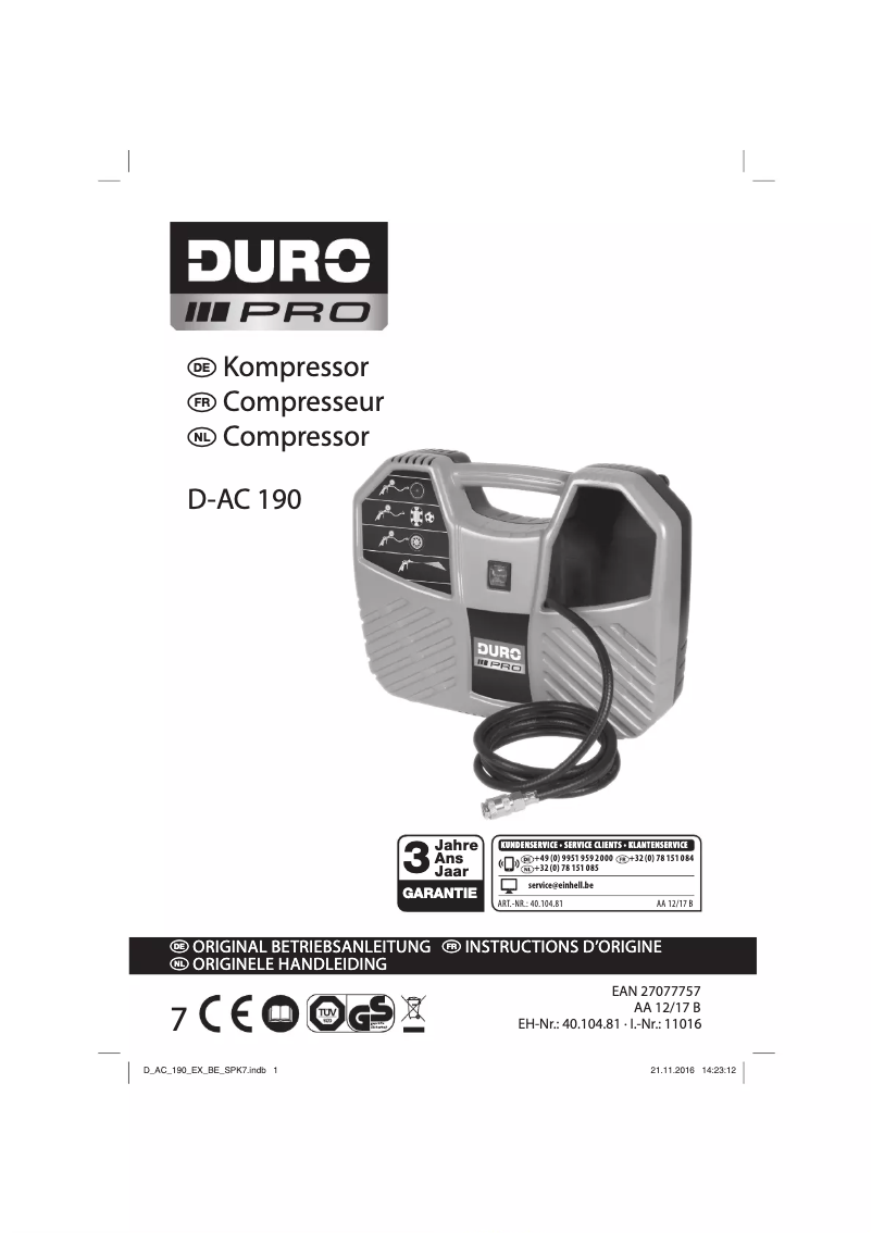 Page 1 of the manual User Manual DURO D-AC 190