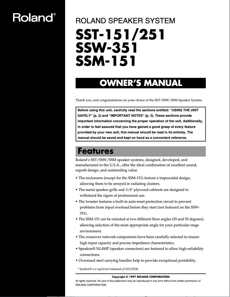 First page image of the manual for SST-251