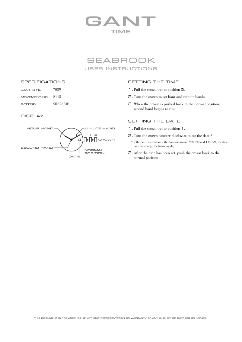 First page image of the manual for Seabrook 7039