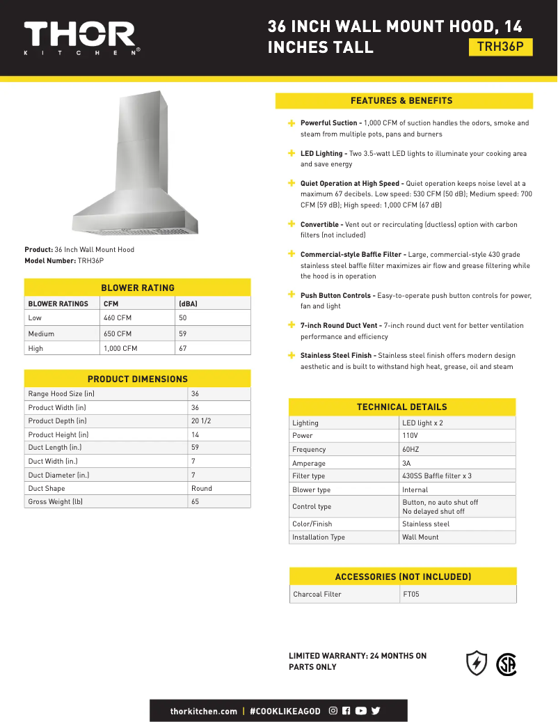 First page image of the manual for TRH36P