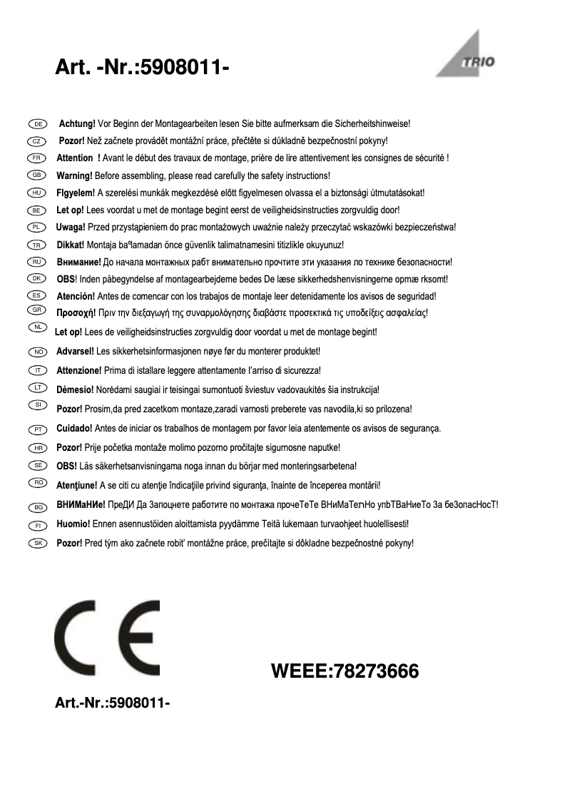 Page 1 of the manual User Manual Trio Lighting Touch Me
