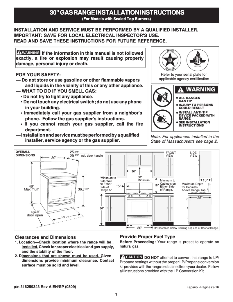 First page image of the manual for FGF382HS