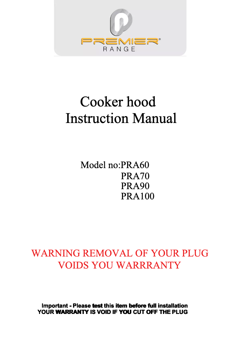 Page 1 of the manual User Manual Premier PRA70
