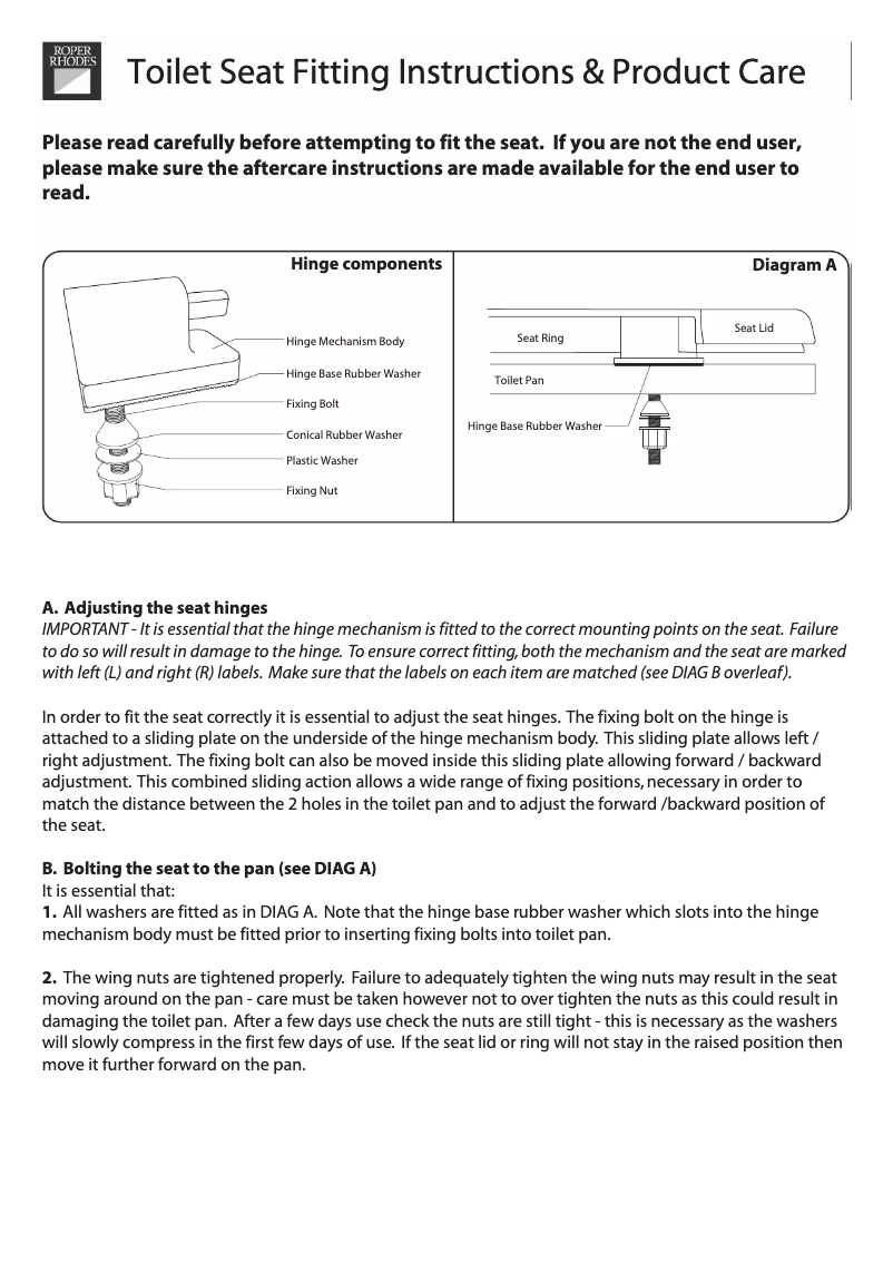 Page 1 of the manual User Manual Roper Rhodes Curve