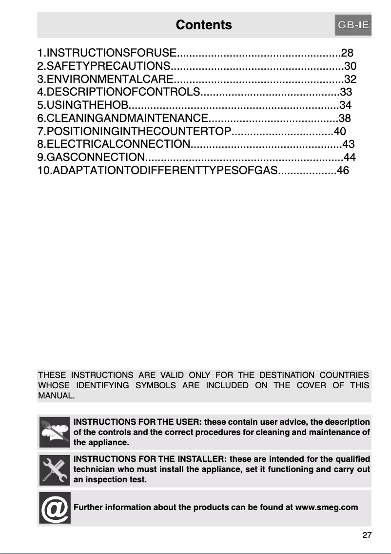 Page 1 of the manual User Manual Smeg P1641XT