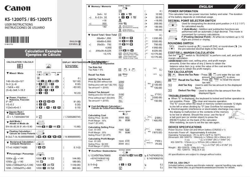 First page image of the manual for BS-1200TS