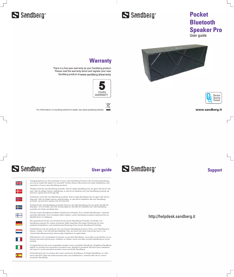 Page 1 of the manual User Manual Sandberg Pocket Bluetooth Speaker Pro 450-06