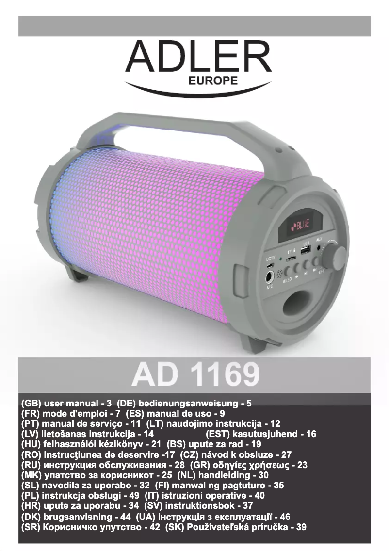 First page image of the manual for AD 1169