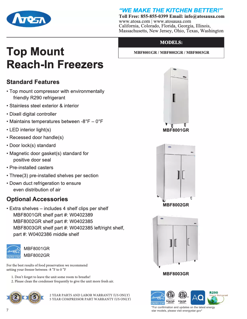 First page image of the manual for Commercial MBF8001