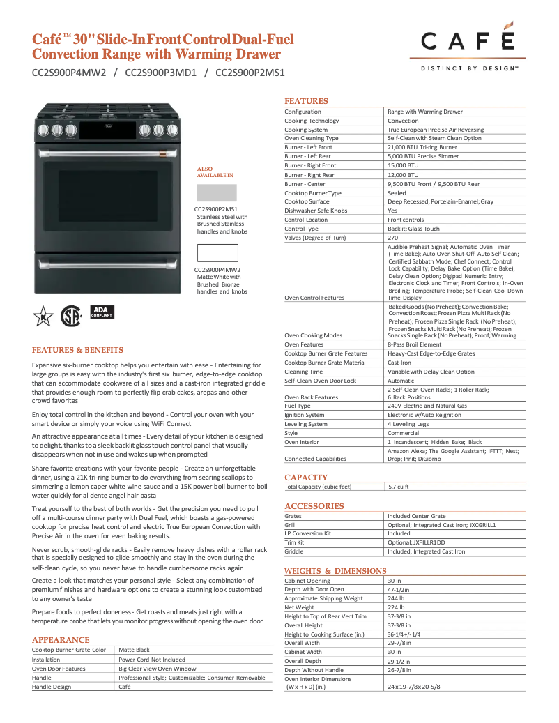 Page 1 of the manual User Manual Café CC2S900P4MW2