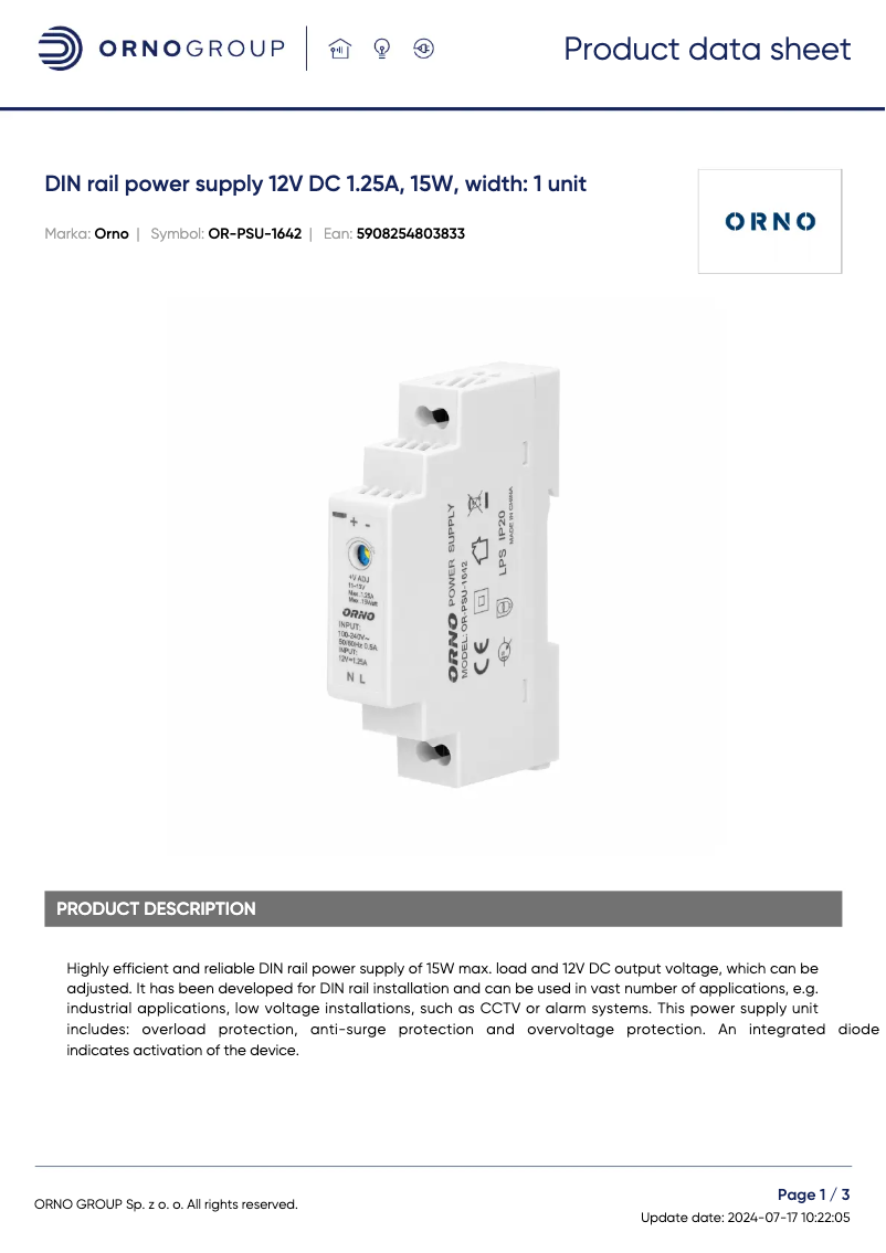 Image de la première page du manuel de l'appareil OR-PSU-1642