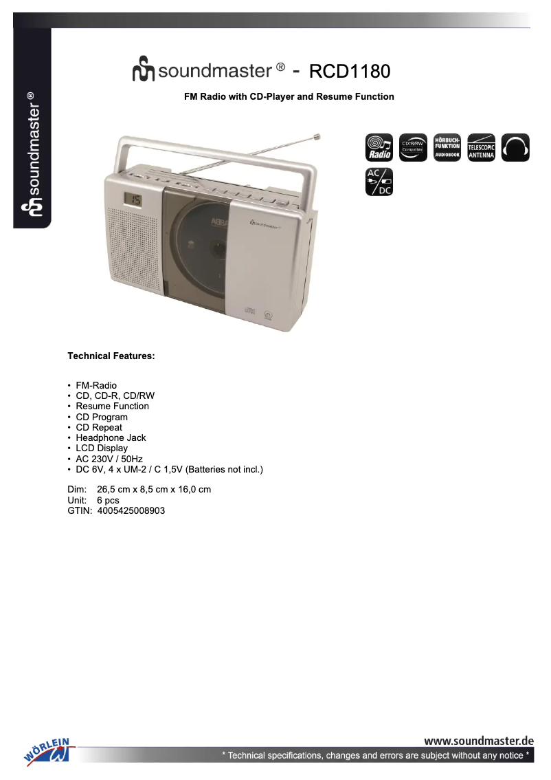 First page image of the manual for RCD1180