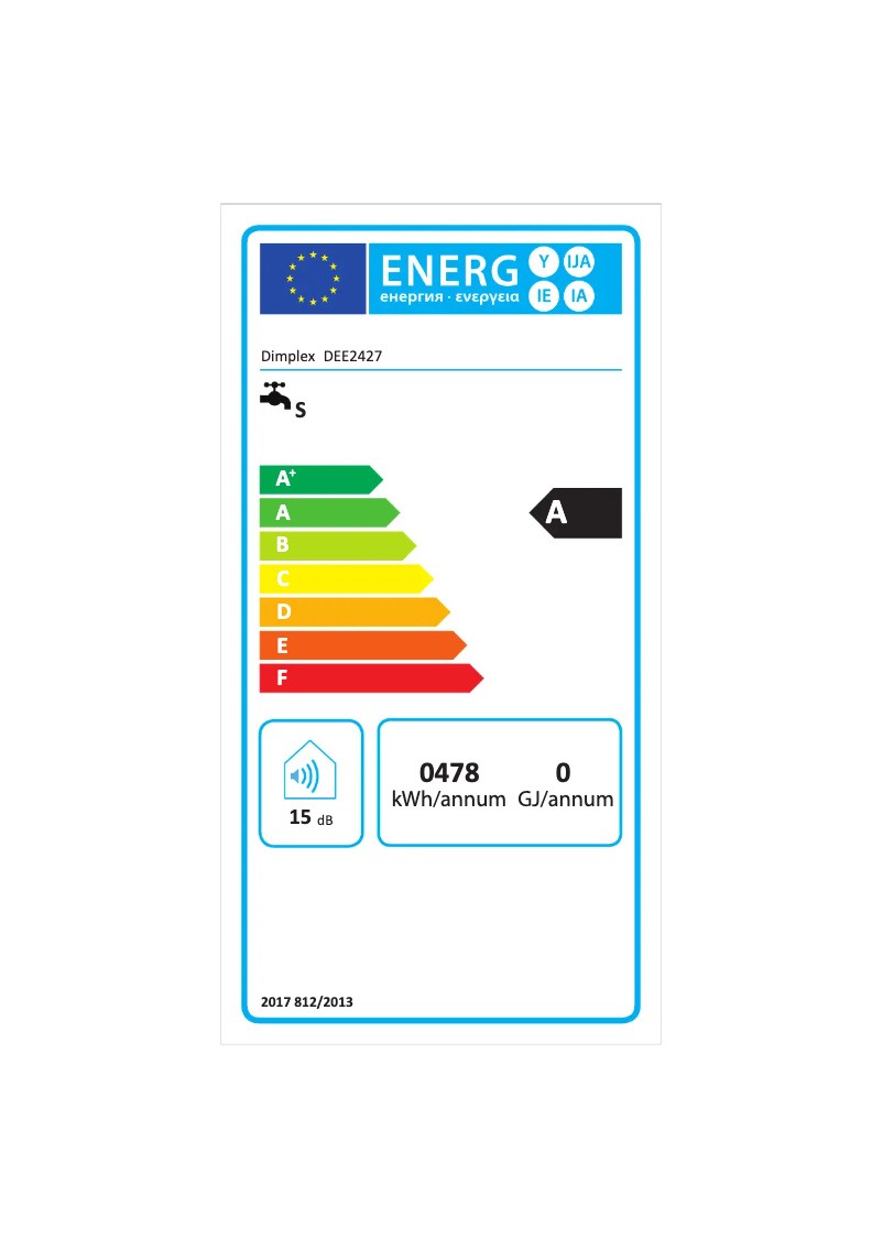 Page 1 of the manual Energy Label Dimplex DEE 2427
