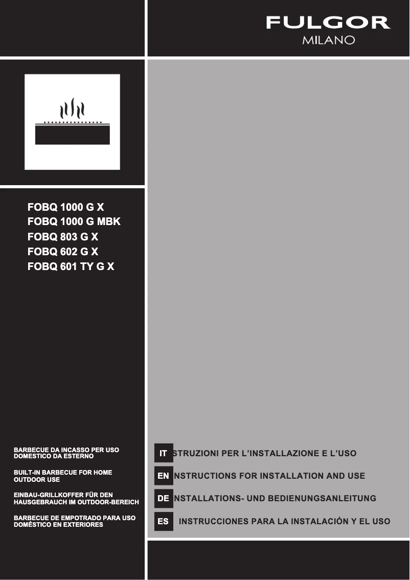 Page 1 de la notice Guide d'installation Fulgor Milano FOBQ 803 G X
