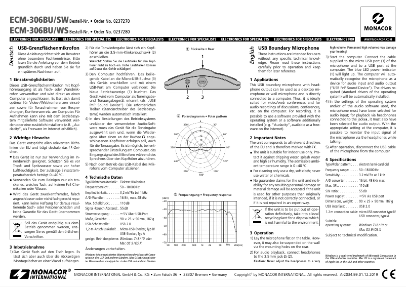First page image of the manual for ECM-306BU/SW