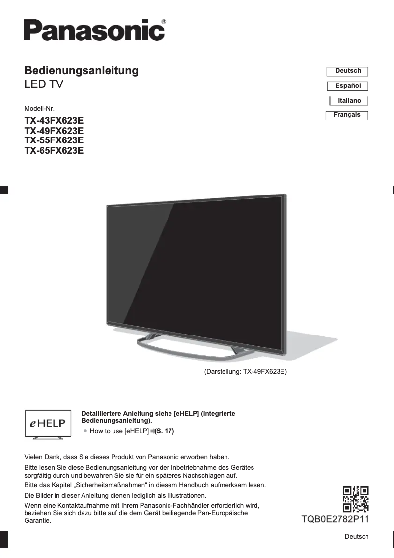 First page image of the manual for TX-43FX623E