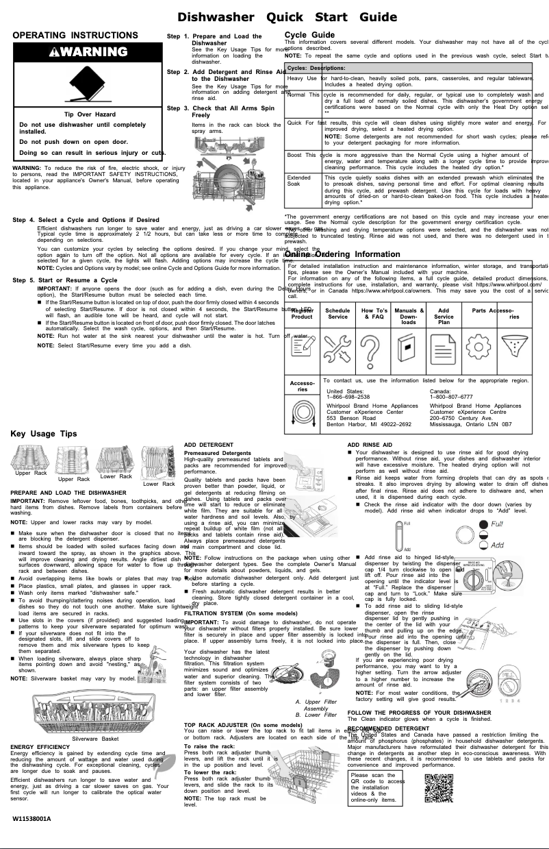 Page 1 of the manual Quick Start Guide Whirlpool WDF341PAPM